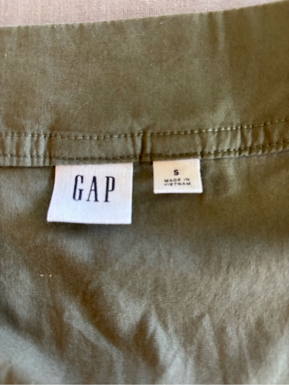 GAP Tiered V-Neck Short Sleeve Babydoll Dress Olive Green Cotton Small - Picture 4 of 9